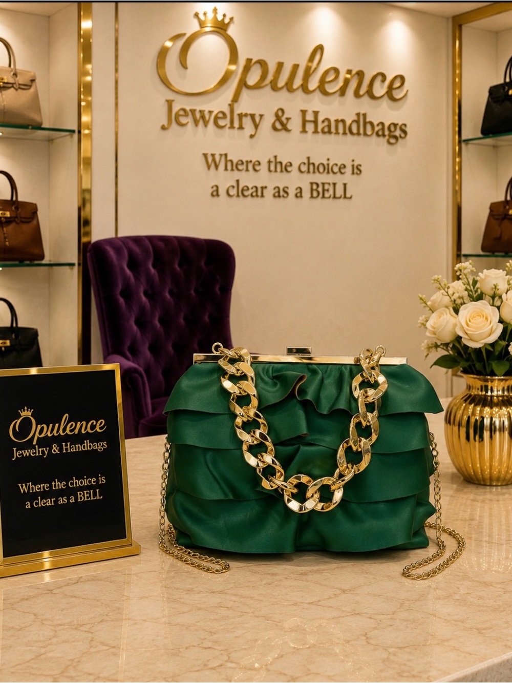 Green Ruffle Chain Shoulder Purse